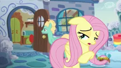 Size: 1279x717 | Tagged: safe, derpibooru import, screencap, fluttershy, zephyr breeze, pony, flutter brutter, discovery family logo