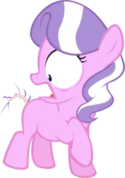 Size: 303x430 | Tagged: safe, artist:magerblutooth, derpibooru import, edit, diamond tiara, earth pony, pony, abuse, blank flank, dock, female, filly, foal, missing accessory, missing cutie mark, one hoof raised, open mouth, shaved tail, shocked, simple background, solo, standing, tiarabuse, transparent background, vector, wide eyes