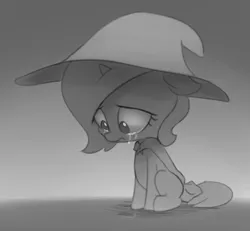Size: 894x827 | Tagged: safe, artist:zippysqrl, derpibooru import, trixie, pony, unicorn, the little magician, crying, cute, diatrixes, female, filly, grayscale, hugs needed, mare, monochrome, sad, solo