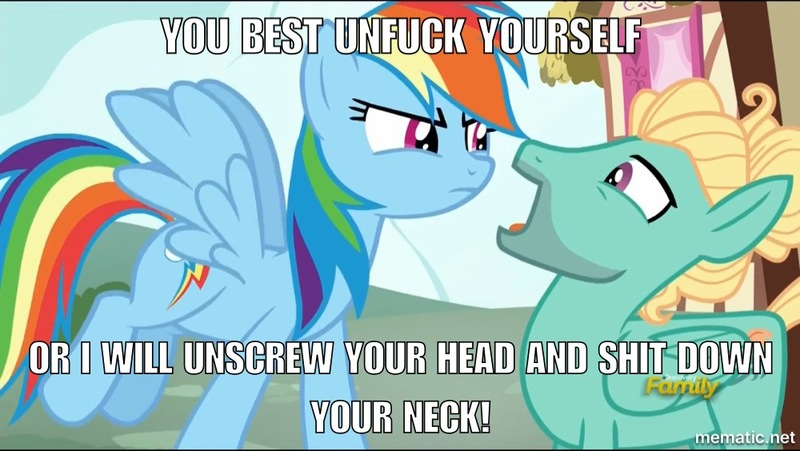 Size: 1000x564 | Tagged: angry, caption, derpibooru import, discovery family logo, edit, edited screencap, flutter brutter, full metal jacket, image macro, meme, quote, rainbow dash, reference, screencap, suggestive, vulgar, zephyr breeze
