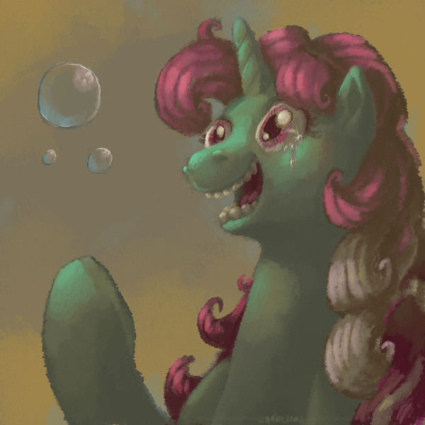 Size: 4200x4200 | Tagged: absurd resolution, artist:docwario, bubble, crying, derpibooru import, fizzy, g1, nightmare fuel, safe, solo, surreal, uncanny valley, wat, why