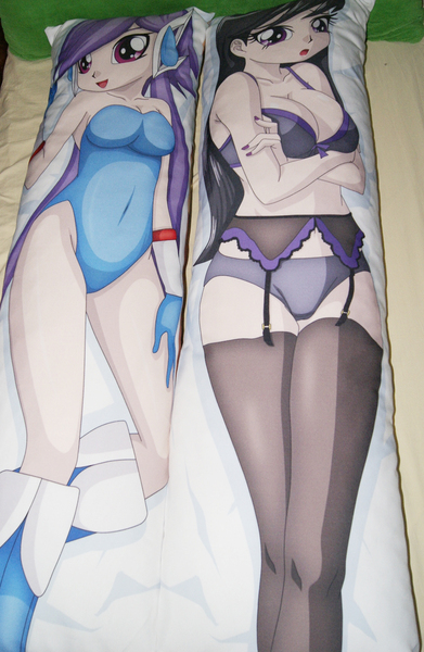 Size: 1033x1584 | Tagged: artist:ratachu666, body pillow, breasts, busty octavia, cleavage, clothes, derpibooru import, duo, duo female, female, freedom planet, human, humanized, irl, lilac, octavia melody, one-piece swimsuit, photo, sash lilac, suggestive, swimsuit