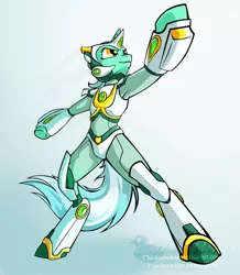 Size: 2000x2294 | Tagged: safe, artist:chickenwhite, derpibooru import, lyra heartstrings, pony, armpits, bipedal, capcom, crossover, megaman, megaman x, megamare, megamare x, solo