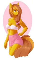 Size: 1280x2124 | Tagged: anthro, artist:onion-hime, bra, breasts, cleavage, clothes, derpibooru import, female, midriff, miniskirt, oc, pony ears, skirt, solo, suggestive, underwear, unofficial characters only, white underwear