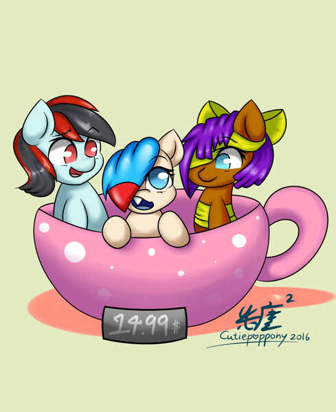 Size: 1140x1400 | Tagged: safe, artist:cutiepoppony, derpibooru import, oc, oc:blaze, oc:cordon, oc:watercolor lollipop, unofficial characters only, 2016, cup, smiling