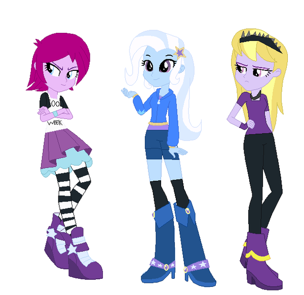 Size: 600x583 | Tagged: safe, artist:pizzasister, derpibooru import, fuchsia blush, lavender lace, trixie, equestria girls, female, k-pop, trixie and the illusions