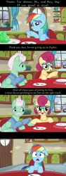 Size: 960x2560 | Tagged: caption, clothes, cloudsdale, comic, derpibooru import, edit, edited screencap, female, floppy ears, flutter brutter, food, gentle breeze, glasses, holding hooves, horrified, implied crush, male, necklace, pointing, posey shy, rainbow dash, safe, screencap, screencap comic, shipper on deck, shipping, shys, sink, smiling, squirrel, statue, straight, sweater, table, text, zephdash