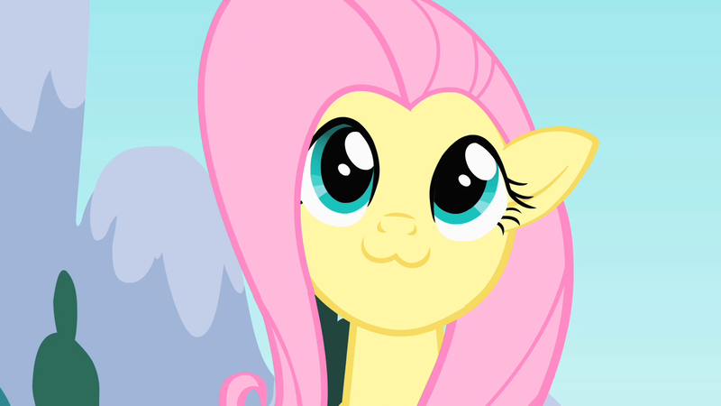 Size: 1280x720 | Tagged: safe, derpibooru import, edit, edited screencap, screencap, fluttershy, pegasus, pony, :3, cute, female, looking up, mare, mountain, shyabetes, sky, smiling, solo