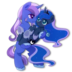 Size: 894x894 | Tagged: safe, artist:exceru-karina, derpibooru import, princess luna, oc, oc:azure night, azuna, blushing, bridal carry, canon x oc, carrying, cute, lunabetes, necklace, shipping