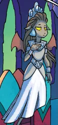 Size: 295x637 | Tagged: clothes, cropped, crown, derpibooru import, dress, ear piercing, earring, female, gargoyle, gown, idw, jewelry, official comic, piercing, queen haydon, regalia, safe, solo, spoiler:comic, spoiler:comicfiendshipismagic2