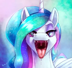 Size: 900x851 | Tagged: suggestive, artist:ponythroat, derpibooru import, princess celestia, alicorn, pony, drool, female, imminent vore, kitchen eyes, looking at you, mare, maw, mawshot, open mouth, signature, solo, tongue out, uvula