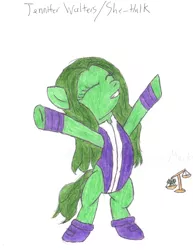 Size: 3060x3960 | Tagged: artist:aridne, derpibooru import, marvel, ponified, safe, she-hulk, solo, traditional art