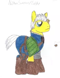 Size: 3060x3960 | Tagged: artist:aridne, cable, derpibooru import, marvel, ponified, safe, shoulder pads, solo, traditional art