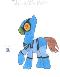 Size: 3060x3960 | Tagged: artist:aridne, blue beetle, dc comics, derpibooru import, ponified, safe, solo, ted kord, traditional art