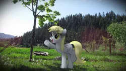 Size: 3840x2160 | Tagged: safe, artist:viperbrony454, derpibooru import, derpy hooves, pegasus, pony, cinder block, female, fence, forest, irl, mare, photo, ponies in real life, pose, shadow, solo, vector
