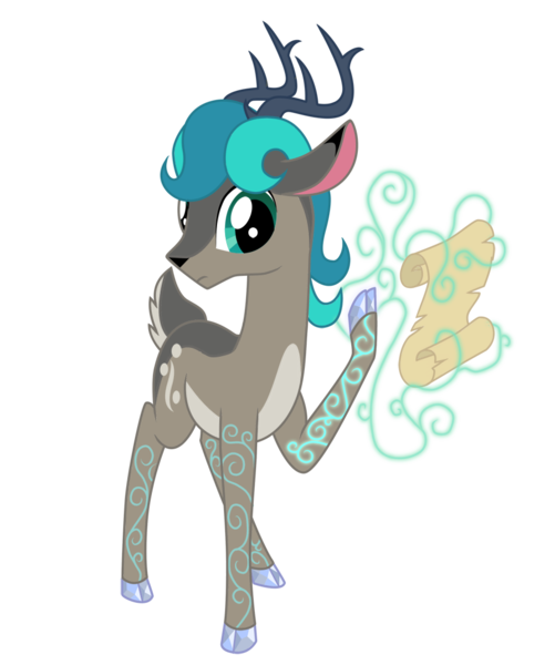 Size: 900x1078 | Tagged: artist:sirzi, deer, deer magic, deer oc, derpibooru import, magic, oc, oc:stemlet mind, original species, safe, scroll, solo, unofficial characters only, vitrung