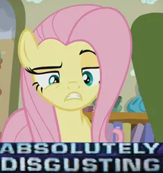 Size: 606x646 | Tagged: absolutely disgusting, caption, derpibooru import, disgusted, edit, edited screencap, expand dong, exploitable meme, flutter brutter, fluttershy, image macro, meme, reaction image, safe, screencap, solo, text