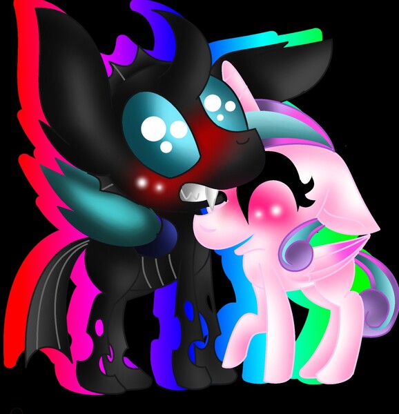 Size: 1233x1280 | Tagged: artist:tailsdollterror, blushing, changeling, cute, derpibooru import, filly, nuzzling, nymph, princess flurry heart, safe