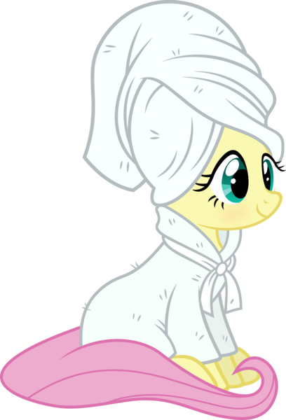 Size: 4083x6000 | Tagged: absurd resolution, artist:slb94, bathrobe, blushing, clothes, cute, derpibooru import, fluttershy, robe, safe, shyabetes, simple background, sitting, smiling, solo, transparent background, vector