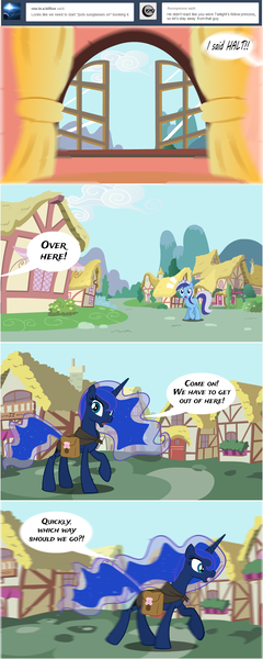 Size: 1000x2498 | Tagged: artist:flash equestria photography, cloak, clothes, comic, derpibooru import, hunted luna, minuette, ponyville, princess luna, saddle bag, safe