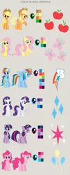 Size: 2222x5496 | Tagged: safe, artist:missmagikarp, derpibooru import, applejack, fluttershy, pinkie pie, rainbow dash, rarity, twilight sparkle, earth pony, pegasus, pony, unicorn, absurd resolution, female, mane six, mare, reference sheet