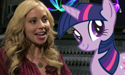 Size: 500x300 | Tagged: cardboard twilight, derpibooru import, human, i know that voice, irl, irl human, photo, ponies in real life, safe, stock vector, tara strong, twilight sparkle, youtube link