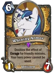 Size: 400x543 | Tagged: safe, derpibooru import, screencap, shining armor, pony, card, exploitable meme, hearthstone, meme, meta, trading card, warcraft, whining armor