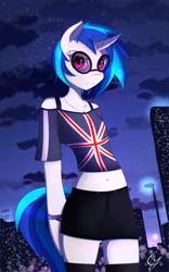 Size: 1200x1920 | Tagged: anthro, artist:joe0316, artist:laptop-pone, belly button, clothes, denim, derpibooru import, looking at you, midriff, pony ears, safe, shorts, socks, solo, stockings, sunglasses, thigh highs, union jack, united kingdom, vinyl scratch, zettai ryouiki
