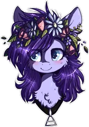 Size: 831x1184 | Tagged: artist:tenebristayga, blushing, bust, colored pupils, derpibooru import, flower, flower in hair, oc, portrait, safe, simple background, solo, transparent background, unofficial characters only, wreath