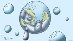 Size: 3840x2160 | Tagged: safe, artist:fakskis, derpibooru import, derpy hooves, pegasus, pony, belly button, blushing, bubble, drool, ear fluff, female, in bubble, mare, sleeping, solo