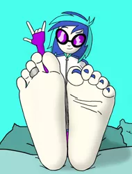 Size: 778x1026 | Tagged: safe, artist:skullmandan, derpibooru import, vinyl scratch, equestria girls, feet, feet on bed, foot fetish, foot focus, image, jpeg, nail polish, soles, solo, toe ring, toenail polish, toenails, toes