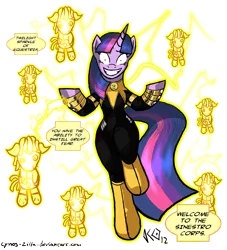 Size: 1240x1366 | Tagged: safe, artist:cynos-zilla, derpibooru import, smarty pants, twilight sparkle, pony, bipedal, blackest night, clothes, costume, crossover, dc comics, floating, green lantern, sinestro corps, solo, twilight snapple, yellow lantern