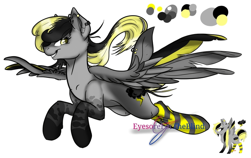 Size: 1900x1200 | Tagged: safe, artist:eyesorefortheblind, deleted from derpibooru, derpibooru import, oc, oc:thunder honey, unofficial characters only, pegasus, pony, clothes, socks, solo, speedpaint, striped socks