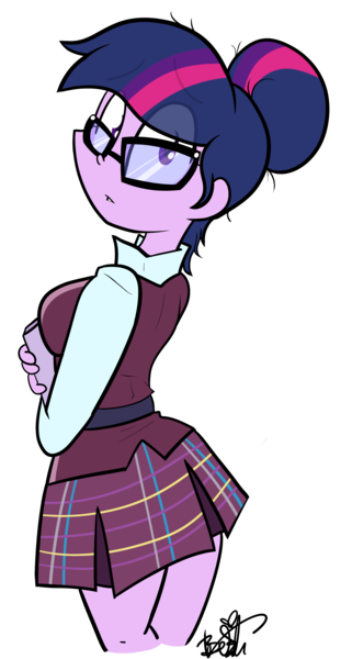 Size: 2071x3872 | Tagged: safe, artist:befishproductions, derpibooru import, sci-twi, twilight sparkle, equestria girls, adorkable, breasts, cute, dork, female, glasses, looking back, signature, simple background, solo, transparent background, twiabetes