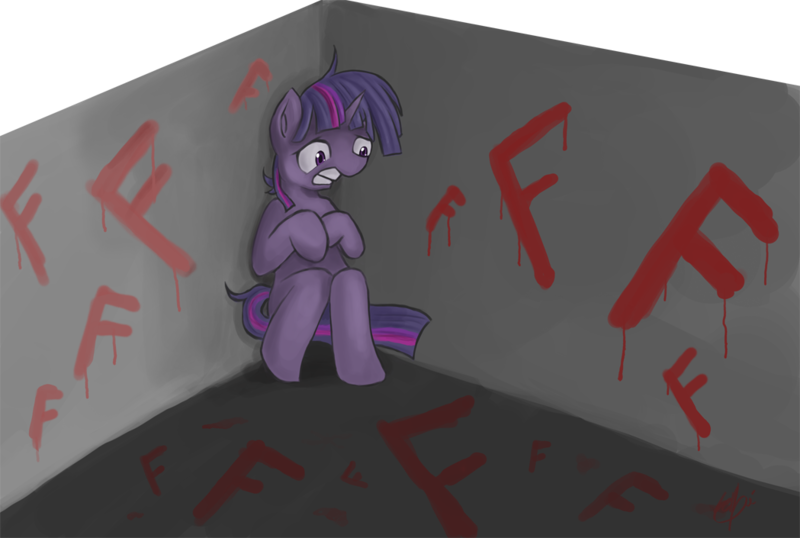 Size: 1049x705 | Tagged: artist:genbulein, atychiphobia, derpibooru import, f, failure, insanity, safe, solo, twilight snapple, twilight sparkle, wall writing