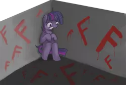 Size: 1049x705 | Tagged: artist:genbulein, atychiphobia, derpibooru import, f, failure, insanity, safe, solo, twilight snapple, twilight sparkle, wall writing