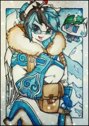 Size: 824x1162 | Tagged: anthro, artist:canvymamamoo, crossover, derpibooru import, drone, mei, oc, overwatch, safe, solo, unofficial characters only, video game, winter outfit