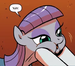 Size: 548x484 | Tagged: artist:brendahickey, derpibooru import, idw, maud pie, :o, okay, open mouth, puffy cheeks, rarity, reaction image, safe, spoiler:comic, spoiler:comicff29, squishy cheeks