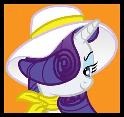 Size: 10553x10000 | Tagged: absurd resolution, artist:lucefudu, bust, derpibooru import, fabulous, hair over one eye, hat, looking sideways, neckerchief, portrait, rarity, safe, simple background, solo