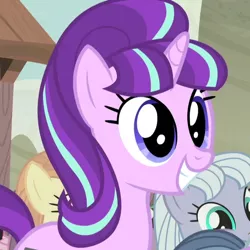 Size: 606x606 | Tagged: safe, derpibooru import, screencap, dusk drift, starlight glimmer, pony, unicorn, the cutie map, cute, equalized, equalized mane, face, female, glimmerbetes, mare, puppy dog eyes, s5 starlight, smiling, squee, when she smiles, wide eyes