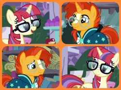 Size: 1023x767 | Tagged: beard, collage, crack shipping, cute, derpibooru import, edit, edited screencap, facial hair, glasses, looking back, love, moondancer, open mouth, safe, screencap, shipping, smiling, sunburst, sundancer