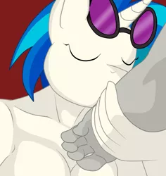 Size: 850x900 | Tagged: suggestive, anonymous artist, derpibooru import, octavia melody, vinyl scratch, anthro, barefoot, breasts, busty vinyl scratch, feet, female, foot fetish, foot grab, foot kiss, foot worship, glasses off, kissing, lesbian, scratchtavia, shipping, toes