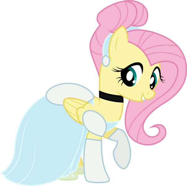 Size: 1516x1508 | Tagged: safe, artist:cloudyglow, derpibooru import, fluttershy, pegasus, pony, cinderella, cindershy, clothes, clothes swap, cosplay, costume, disney, female, mare, raised hoof, simple background, solo, transparent background, vector