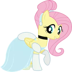 Size: 1516x1508 | Tagged: safe, artist:cloudyglow, derpibooru import, fluttershy, pegasus, pony, cinderella, cindershy, clothes, clothes swap, cosplay, costume, disney, female, mare, raised hoof, simple background, solo, transparent background, vector