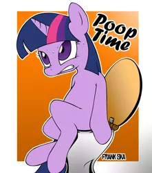 Size: 1024x1157 | Tagged: artist:justfrankska, but why, constipated, dead source, derpibooru import, female, implied pooping, potty time, safe, solo, sweat, toilet, toilet sparkle, twilight sparkle