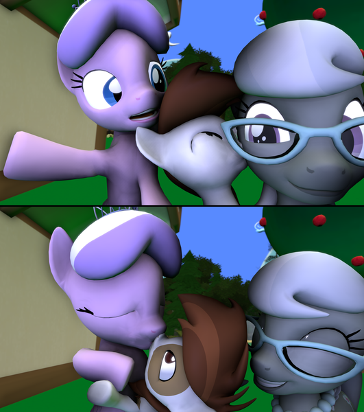 Size: 3840x4336 | Tagged: 3d, artist:viranimation, derpibooru import, diamond tiara, female, kissing, lucky bastard, male, pipsqueak, pipsqueak gets all the mares, piptiara, safe, shipping, silver spoon, source filmmaker, straight