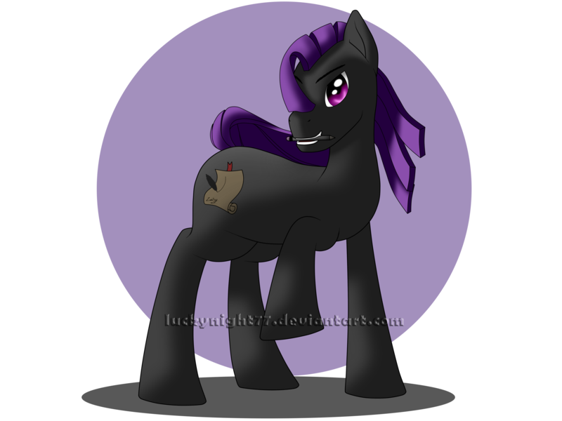 Size: 3264x2448 | Tagged: artist:lucky_night, derpibooru import, hair over one eye, magenta eyes, oc, oc:lucky night, pencil, purple hair, safe, simple background, solo, transparent background, unofficial characters only, watermark