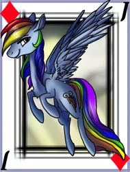 Size: 1556x2048 | Tagged: artist:brainiac, derpibooru import, full body, jack of diamonds, playing card, rainbow dash, safe, solo