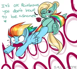 Size: 3000x2700 | Tagged: artist:sallylapone, blushing, cute, derpibooru import, do not want, female, filly rainbow dash, flower, flower in mouth, flutter brutter, forced shipping, male, mouth hold, rainbow dash, rose, safe, shipping, shipping denied, starboarding, straight, tail, tail pull, younger, zephdash, zephyr breeze