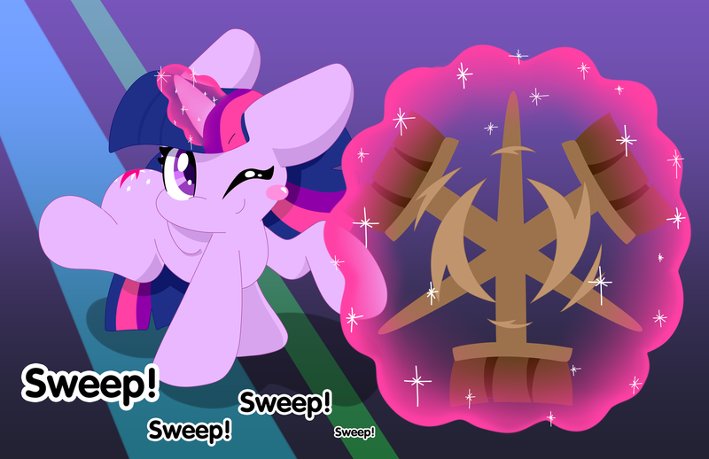 Size: 1600x1035 | Tagged: safe, artist:hungrysohma, derpibooru import, twilight sparkle, twilight sparkle (alicorn), alicorn, pony, the saddle row review, blush sticker, blushing, broom, cute, sweeping, sweepsweepsweep, twiabetes, twilight sweeple